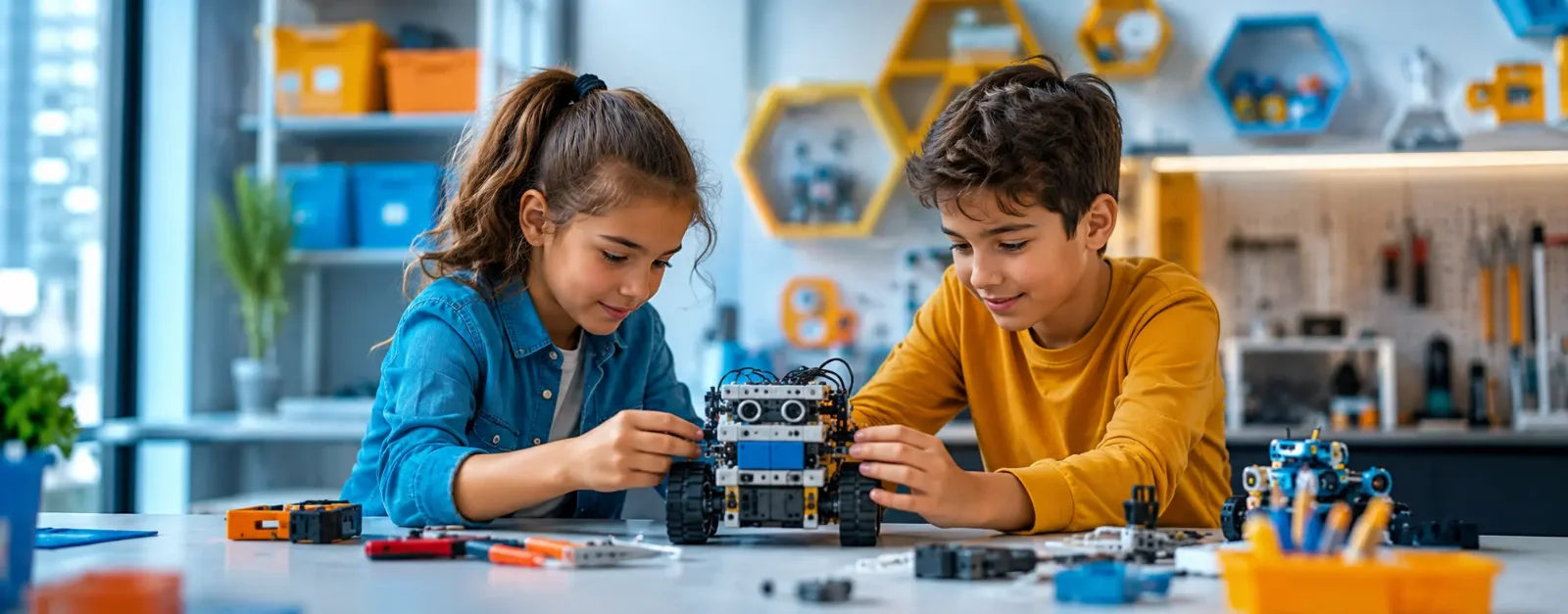 Robot kuran iki öğrenci